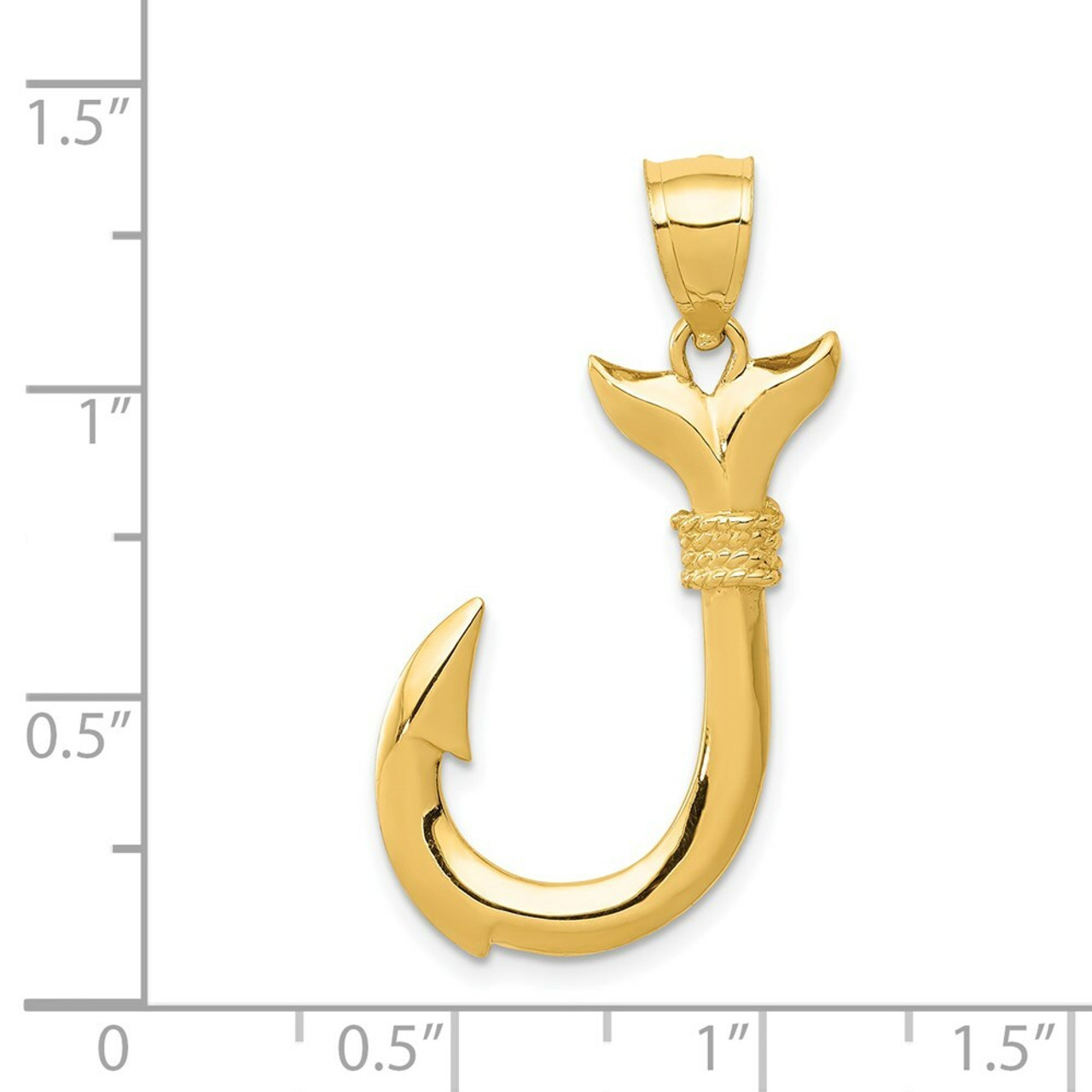14K Yellow Gold Whale Tail Hook Pendant - (A84-469)