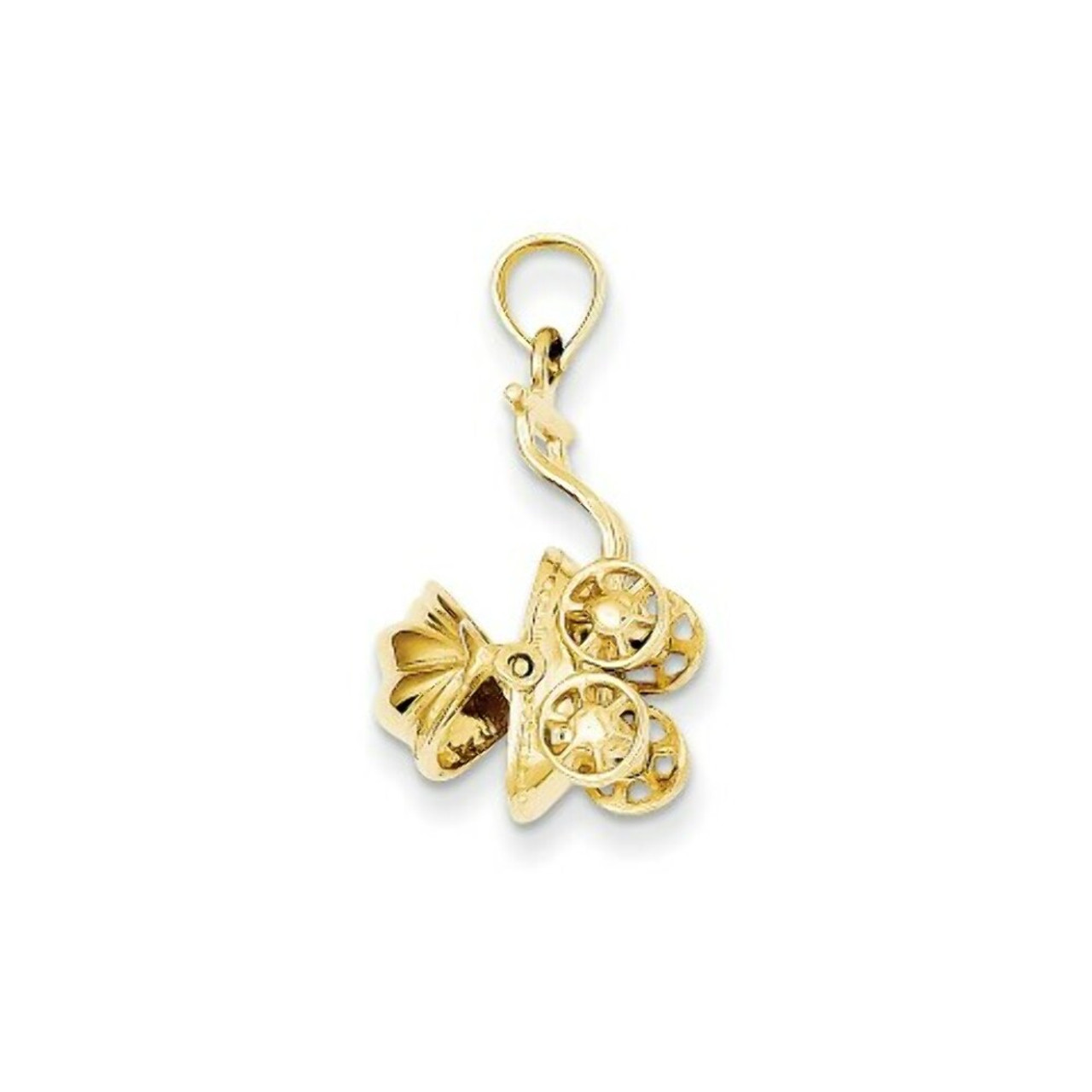 14K Yellow Gold Baby Carriage Charm Pendant - (A84-740)