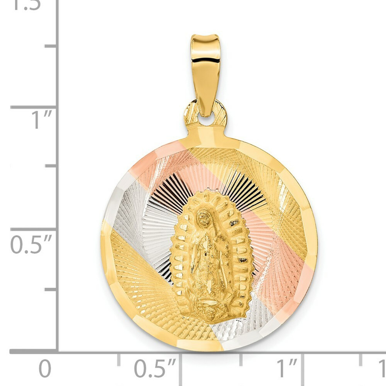 14K Yellow Gold Two-tone & Diamond-cut Lady of Guadalupe Circle Pendant - (A85-631)
