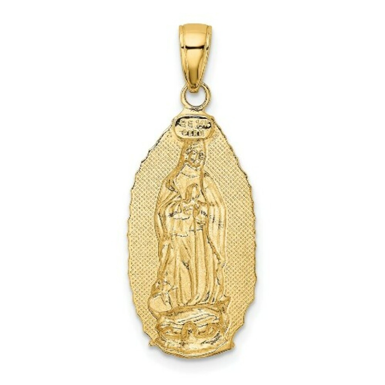 14K Yellow Gold Polished Guadalupe Oval Disc Engraved Pendant - (A85-761)