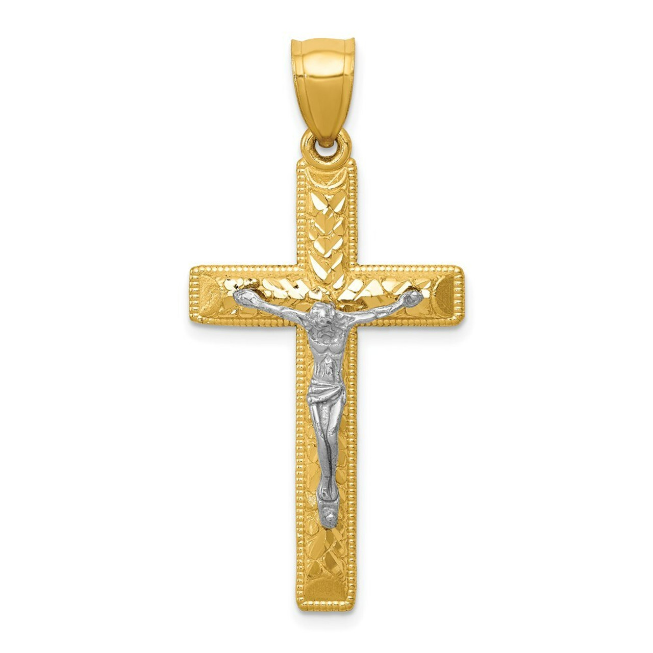 14k Two Tone Gold Diamond-cut Crucifix Pendant - (A87-478)