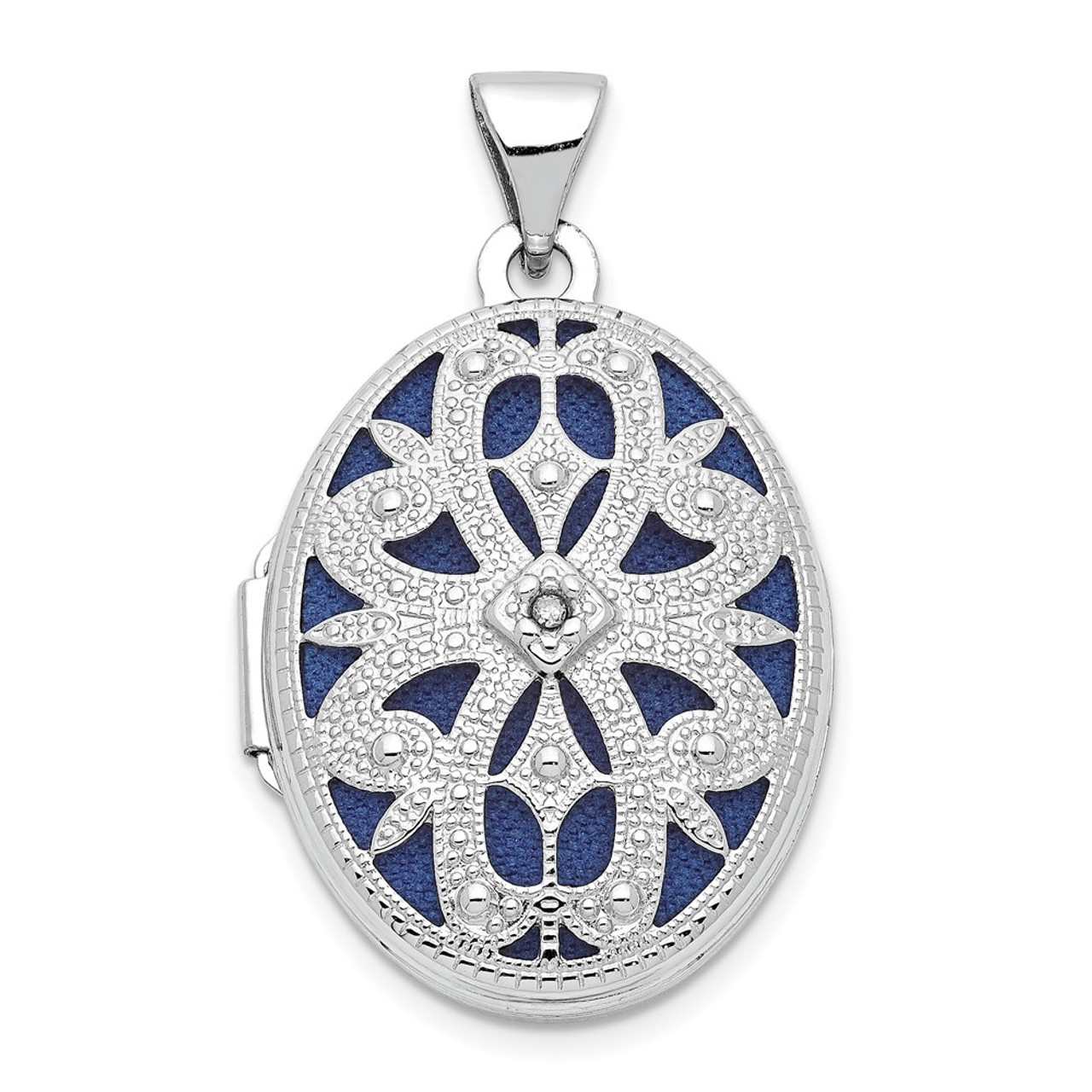 14K White Gold 21mm Oval with Diamond Vintage Locket 30x21mm - (A99-461)