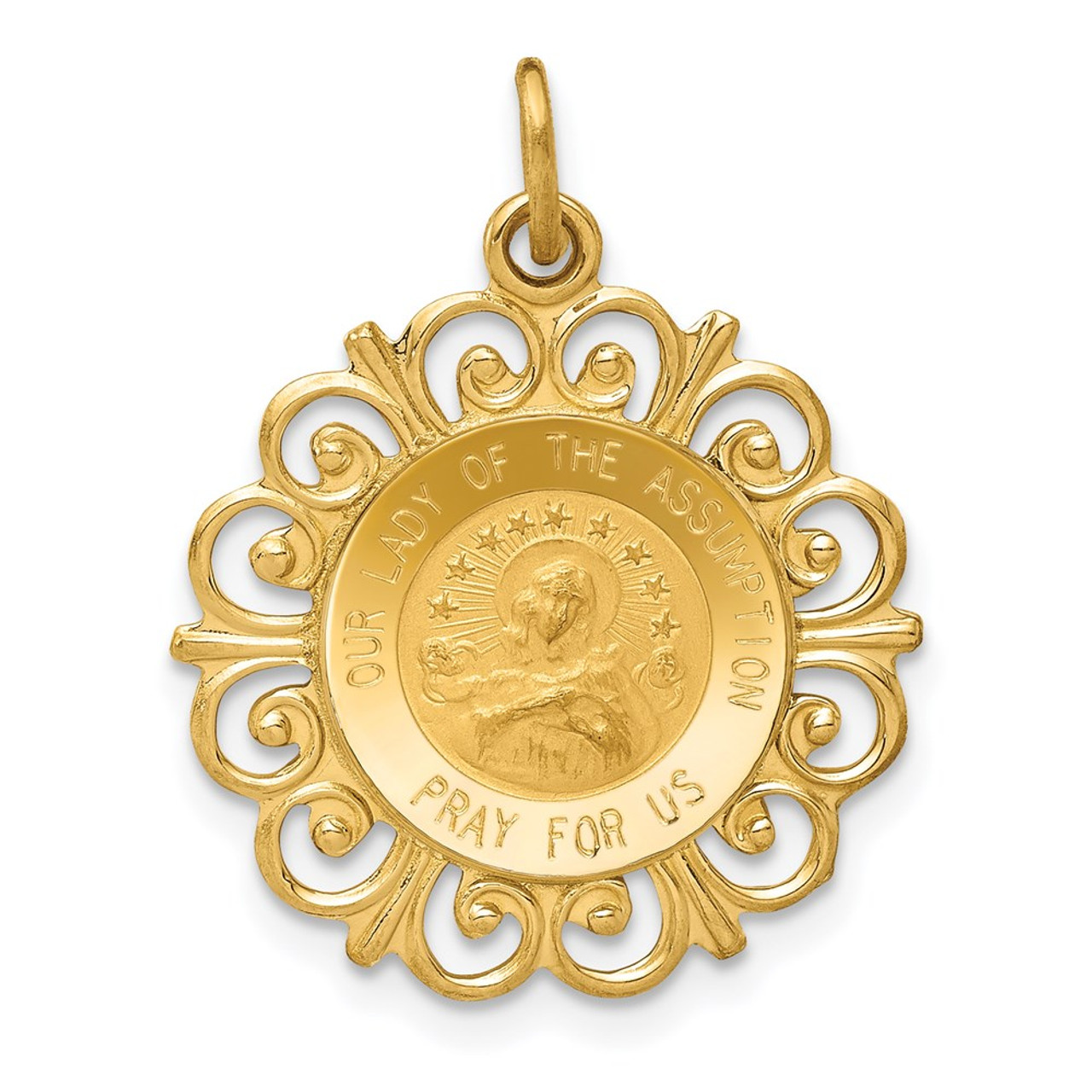 14K Yellow Gold Our Lady Of The Assumption Medal Pendant 19mm width - (B11-367)