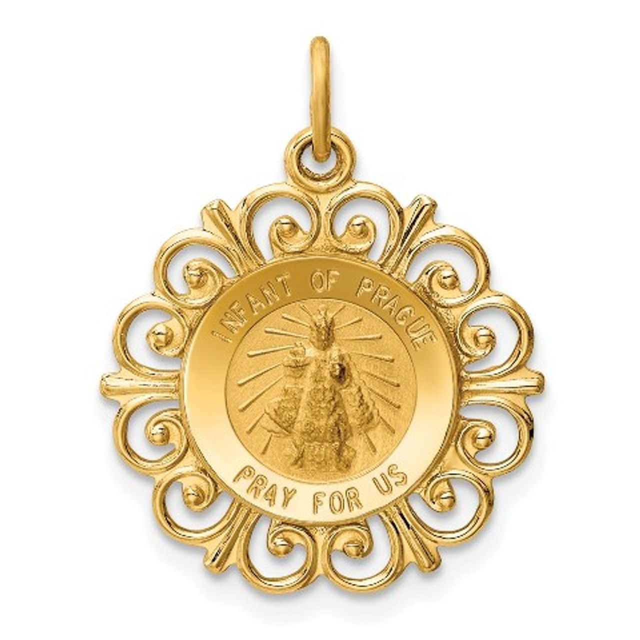 14K Yellow Gold Infant of Prague Medal Charm - (B14-311)