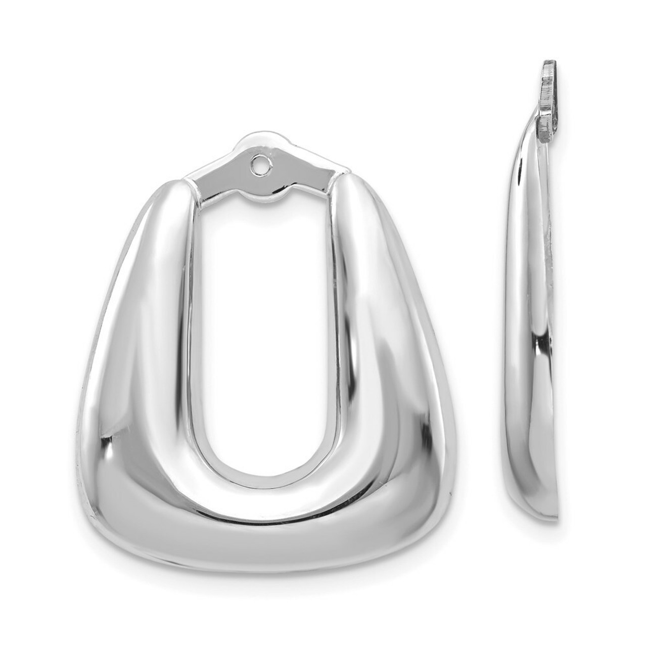 14K White Gold Polished Hoop Earrings Jackets 25mm length - (B36-805)