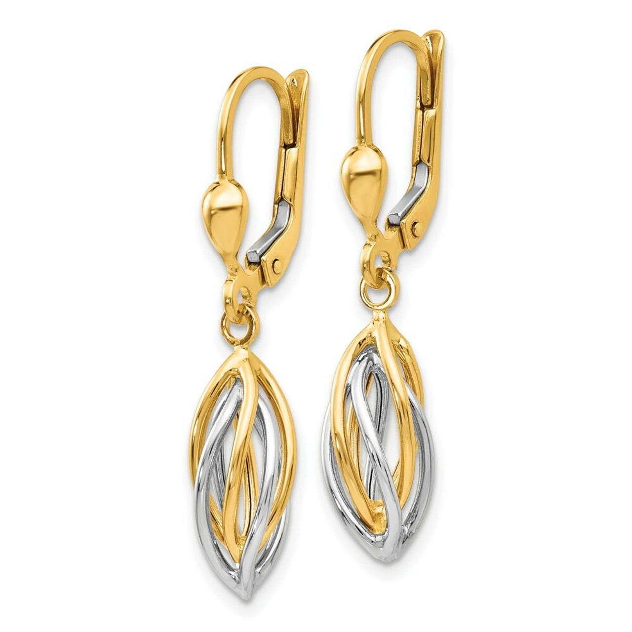 14K Two-tone Gold Polished Dangle Leverback Earrings - (B42-204)