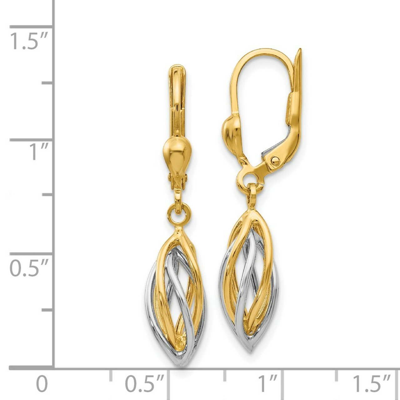 14K Two-tone Gold Polished Dangle Leverback Earrings - (B42-204)