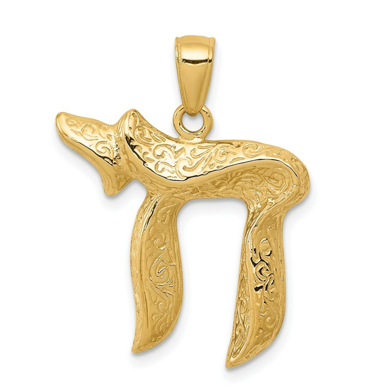14K Yellow Gold Jewish Chi (Long Life) Pendant - (A83-624)
