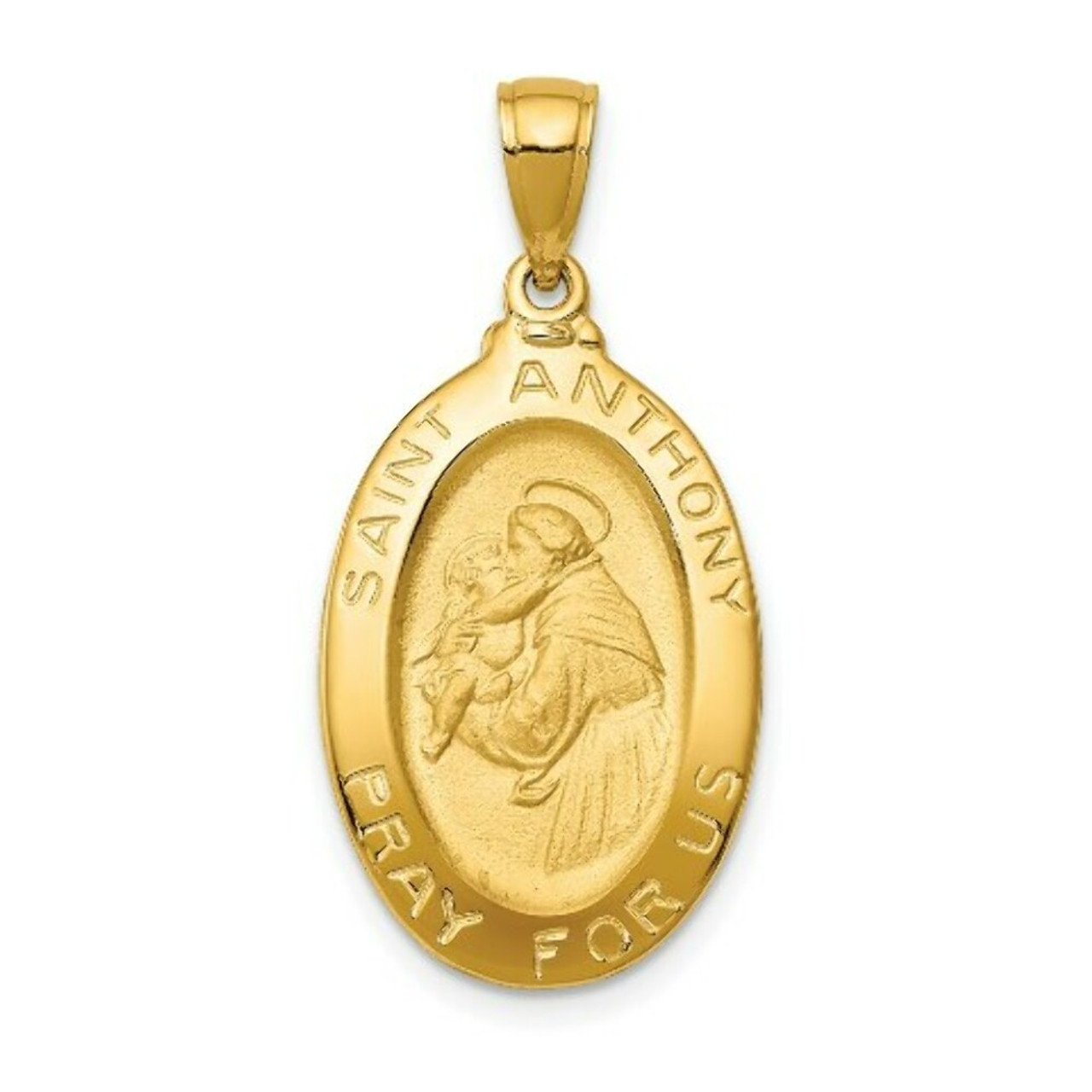 14K Yellow Gold Saint Anthony Oval Medal Pendant - (A85-835)