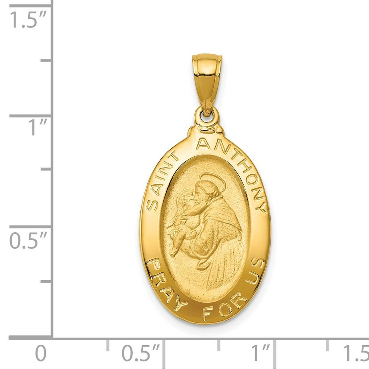 14K Yellow Gold Saint Anthony Oval Medal Pendant - (A85-835)