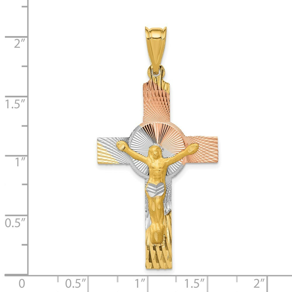 14K Yellow Gold and Rhodium Iona Crucifix Cross Pendant - (A85-849