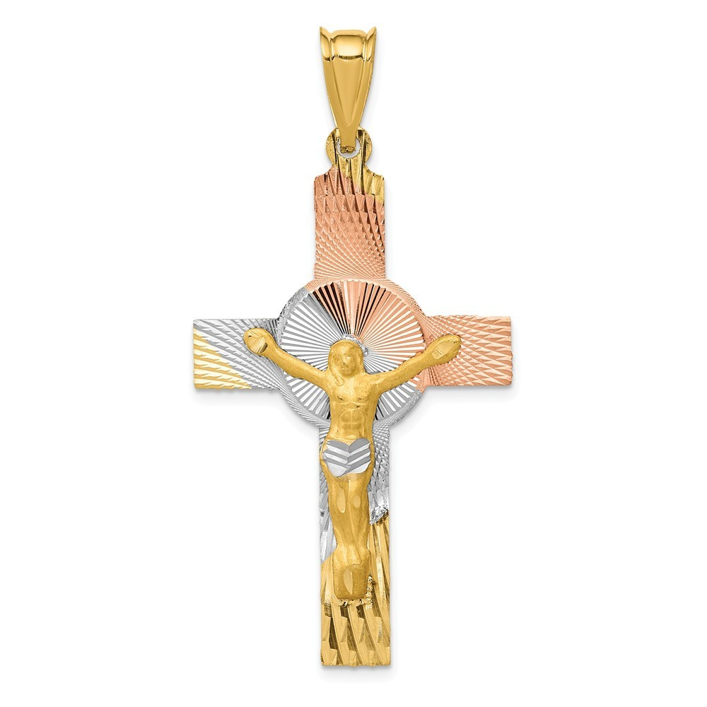 14K Yellow Gold and Rhodium Iona Crucifix Cross Pendant - (A85-849