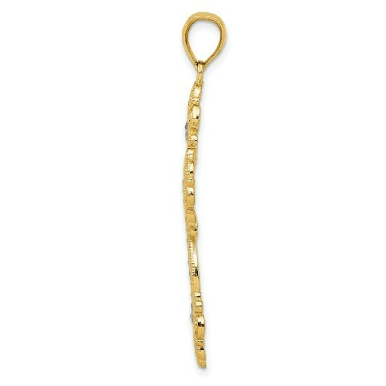 14K Yellow Gold Polished & Textured Diamond Pattern Cross Pendant - (A87-169)