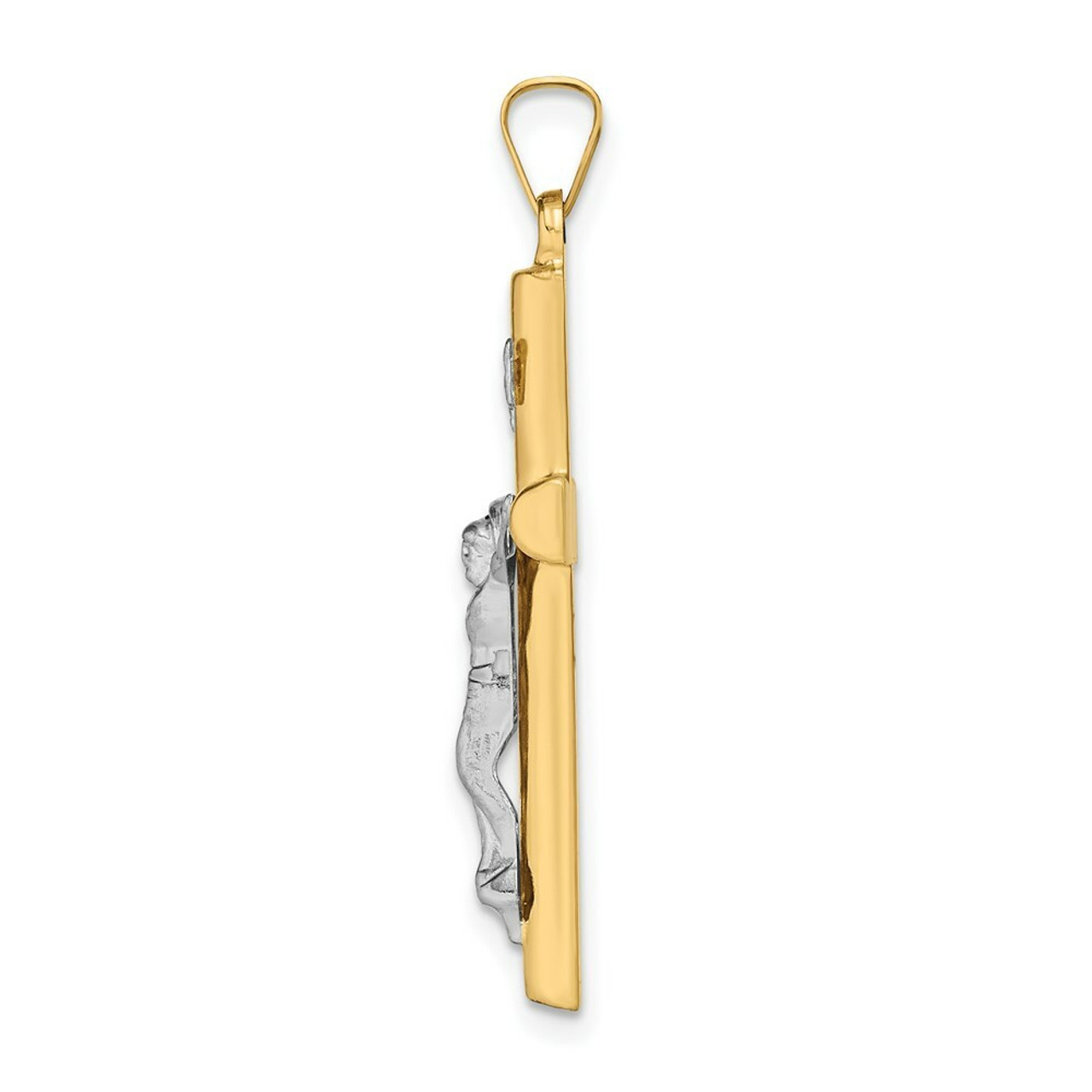 14K Two-tone Gold INRI Hollow Crucifix Pendant 39mm length - (B11-497)