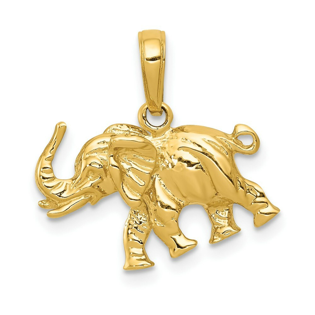 14K Yellow Gold Satin 3-D Elephant Pendant - (A83-227)