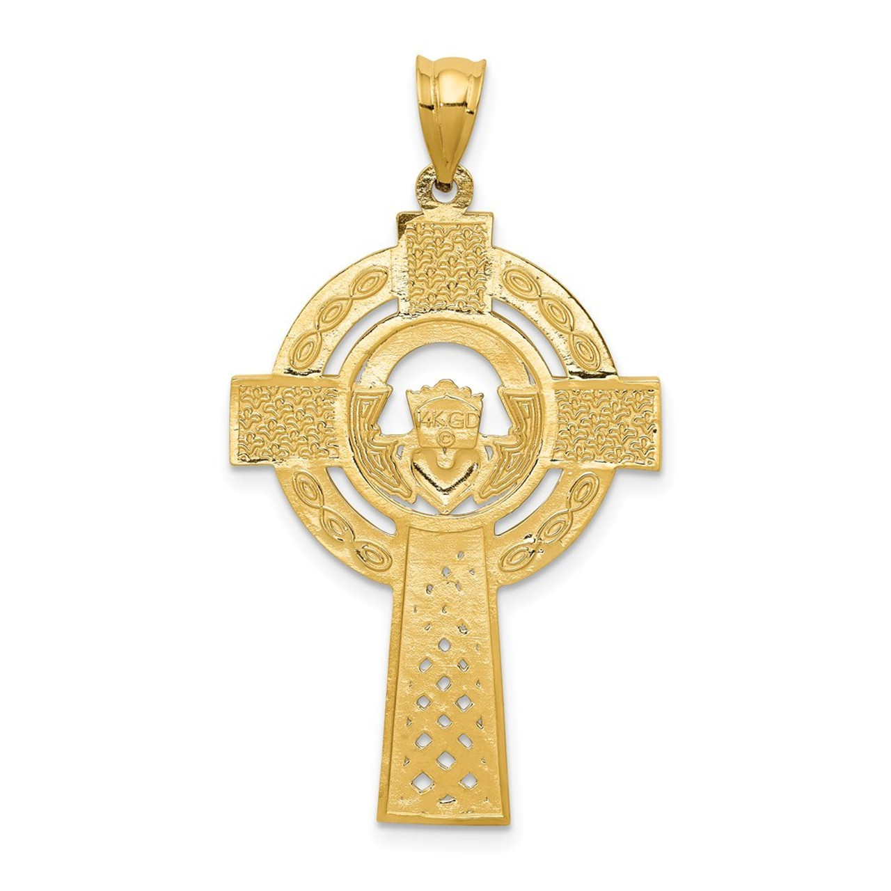 14K Yellow Gold Celtic Claddagh Cross Pendant - (A83-356)
