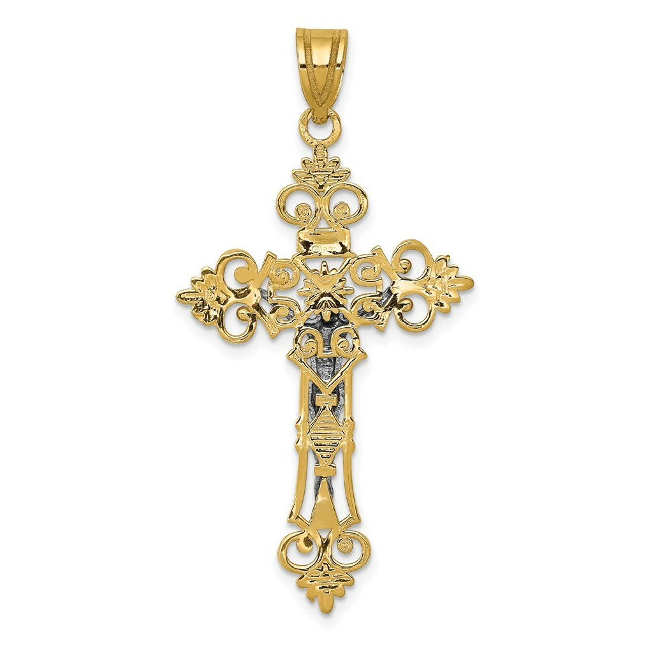 14K Two-tone Gold Large Lacey-edged INRI Crucifix Pendant - (A83-530)