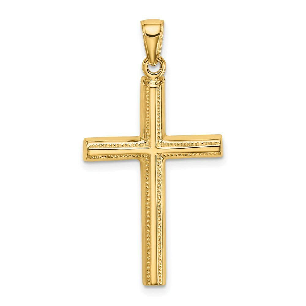 14K Yellow Gold Polished Cross Pendant 40mm length - (A84-639