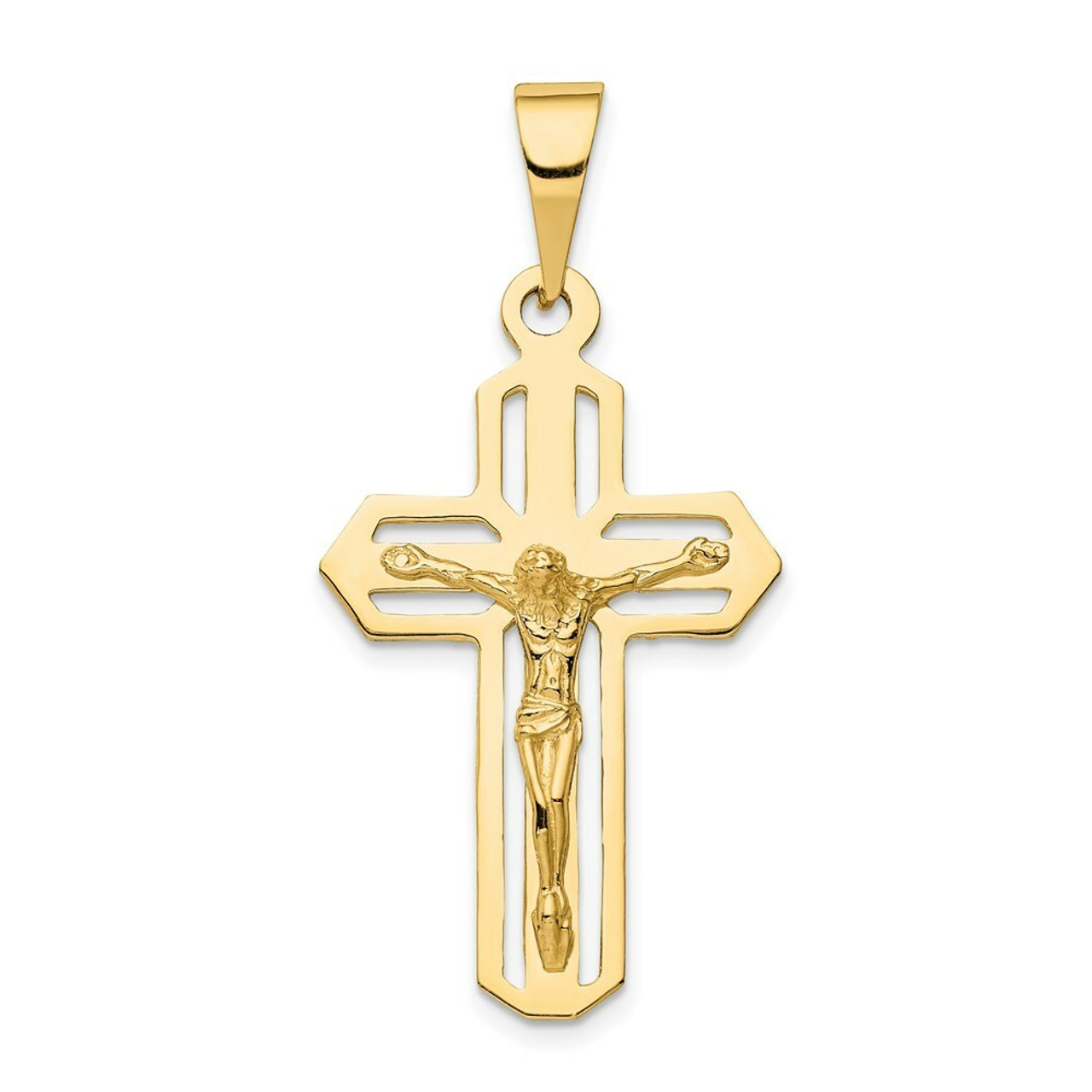 14K Yellow Gold Polished Crucifix Pendant 47mm length - (A86-877)