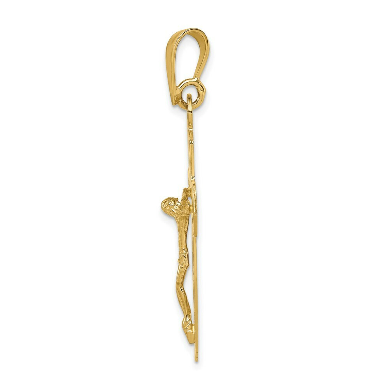 14K Yellow Gold Polished Crucifix Pendant 47mm length - (A86-877)