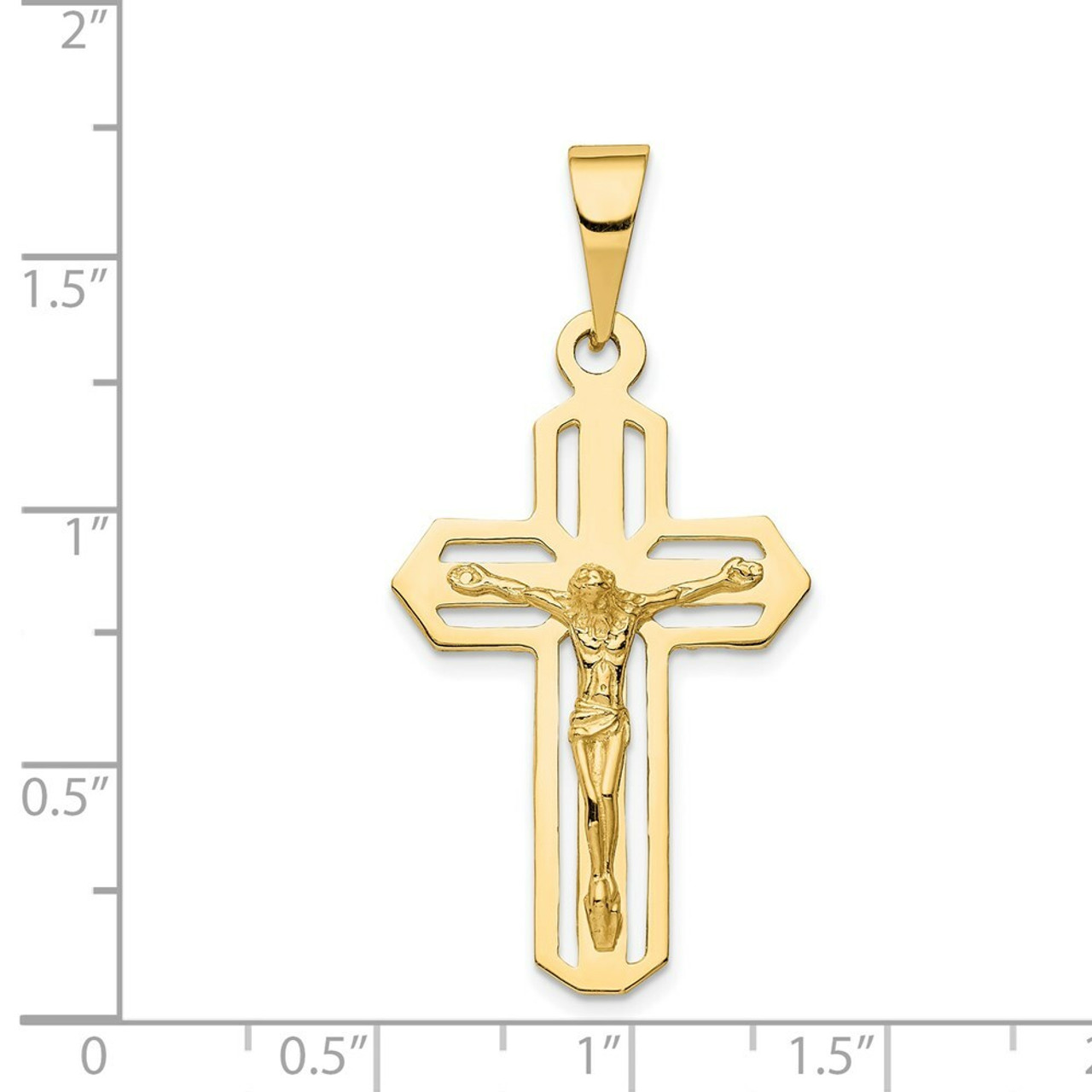 14K Yellow Gold Polished Crucifix Pendant 47mm length - (A86-877)