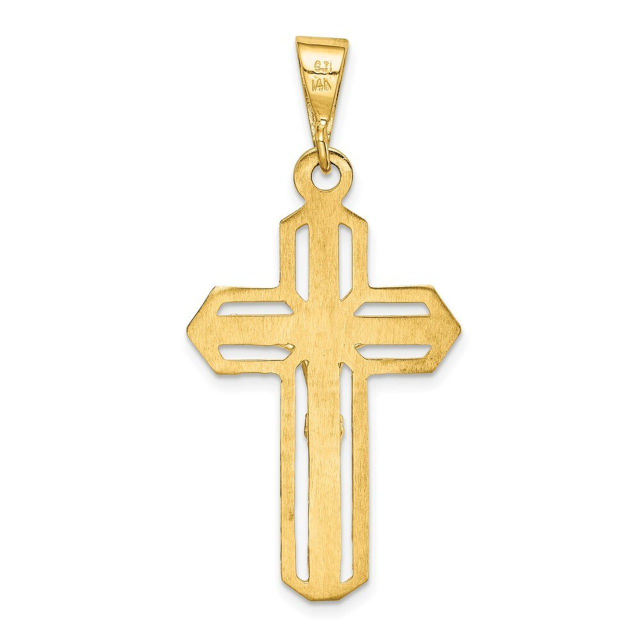 14K Yellow Gold Polished Crucifix Pendant 47mm length - (A86-877)