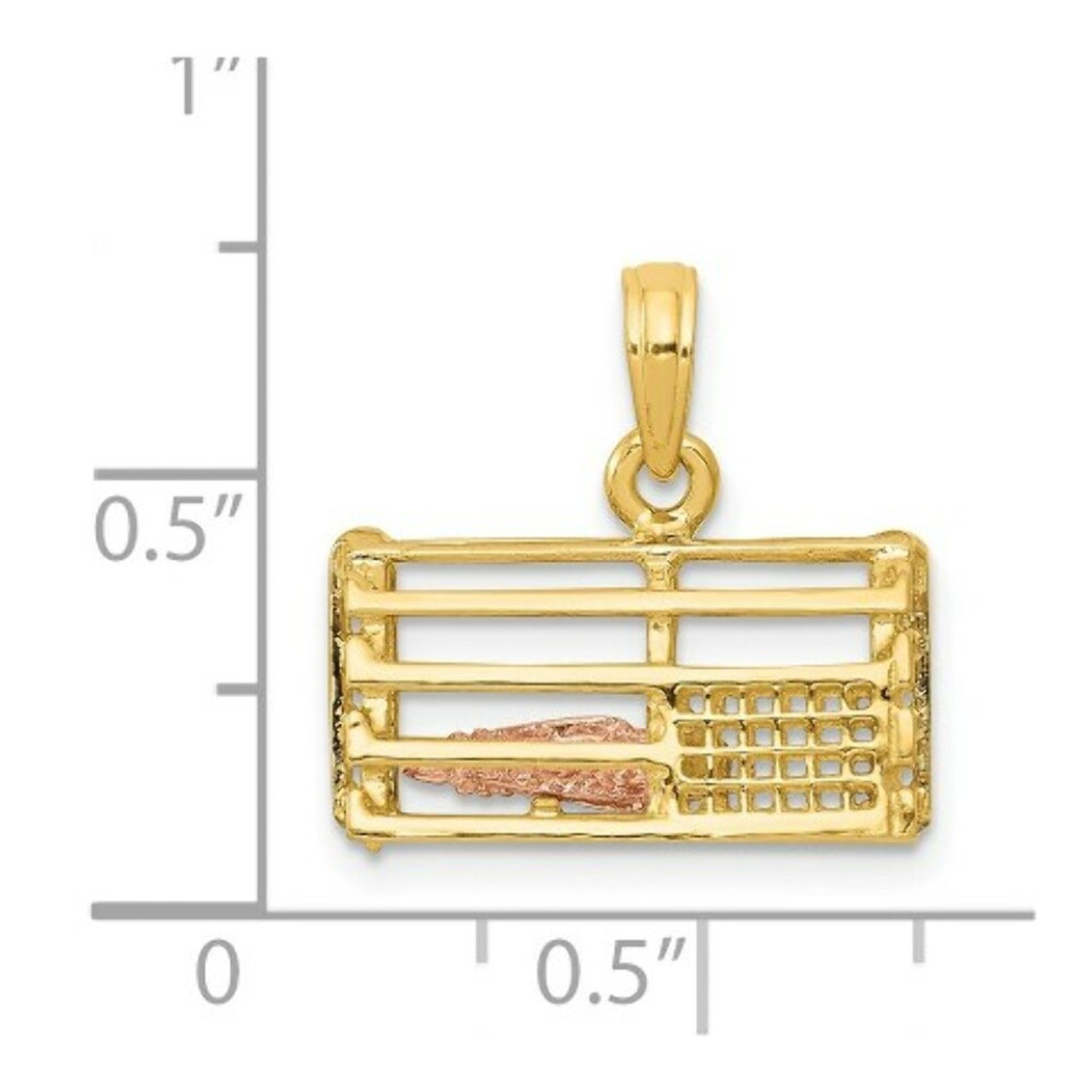 14K Two-tone Gold Polished 3-Dimensional Lobster Trap Pendant - (A87-191)