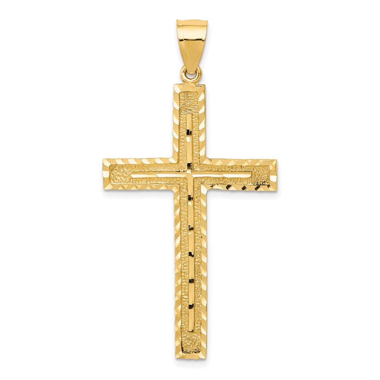 14k Yellow Gold Polished and Textured Diamond-cut Latin Cross