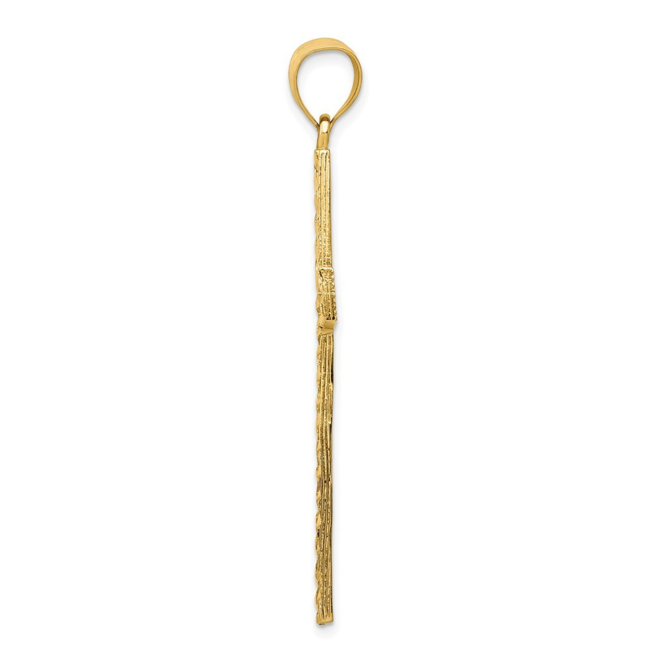 14k Yellow Gold Polished and Textured Diamond-cut Latin Cross Pendant - (A87-460)