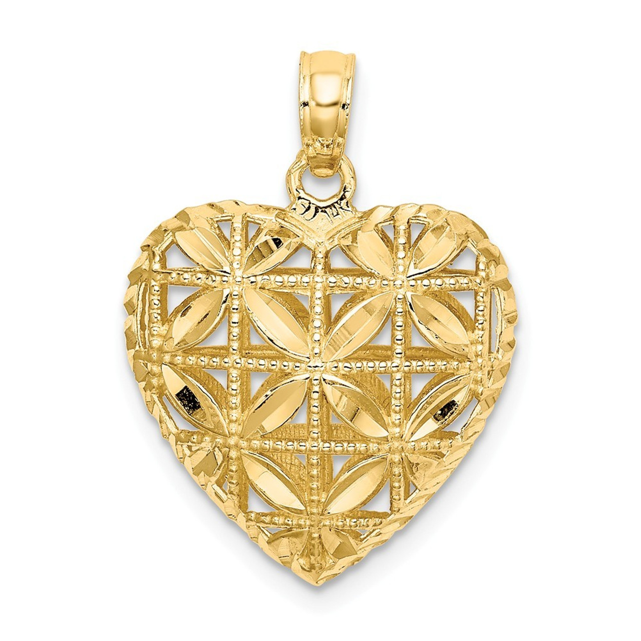 14K Yellow Gold Polished 3-D Heart Pendant - (A90-709) - Roy Rose
