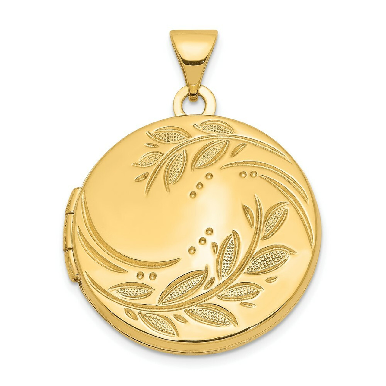 14K Yellow Gold 20mm Round Leaf Floral Locket 20x20mm - (A99-796)