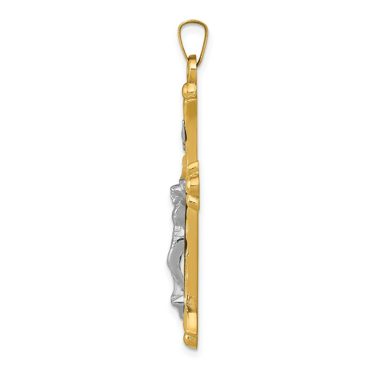 14K Two-tone Gold Textured and Polished INRI Crucifix Pendant - (B11-155)