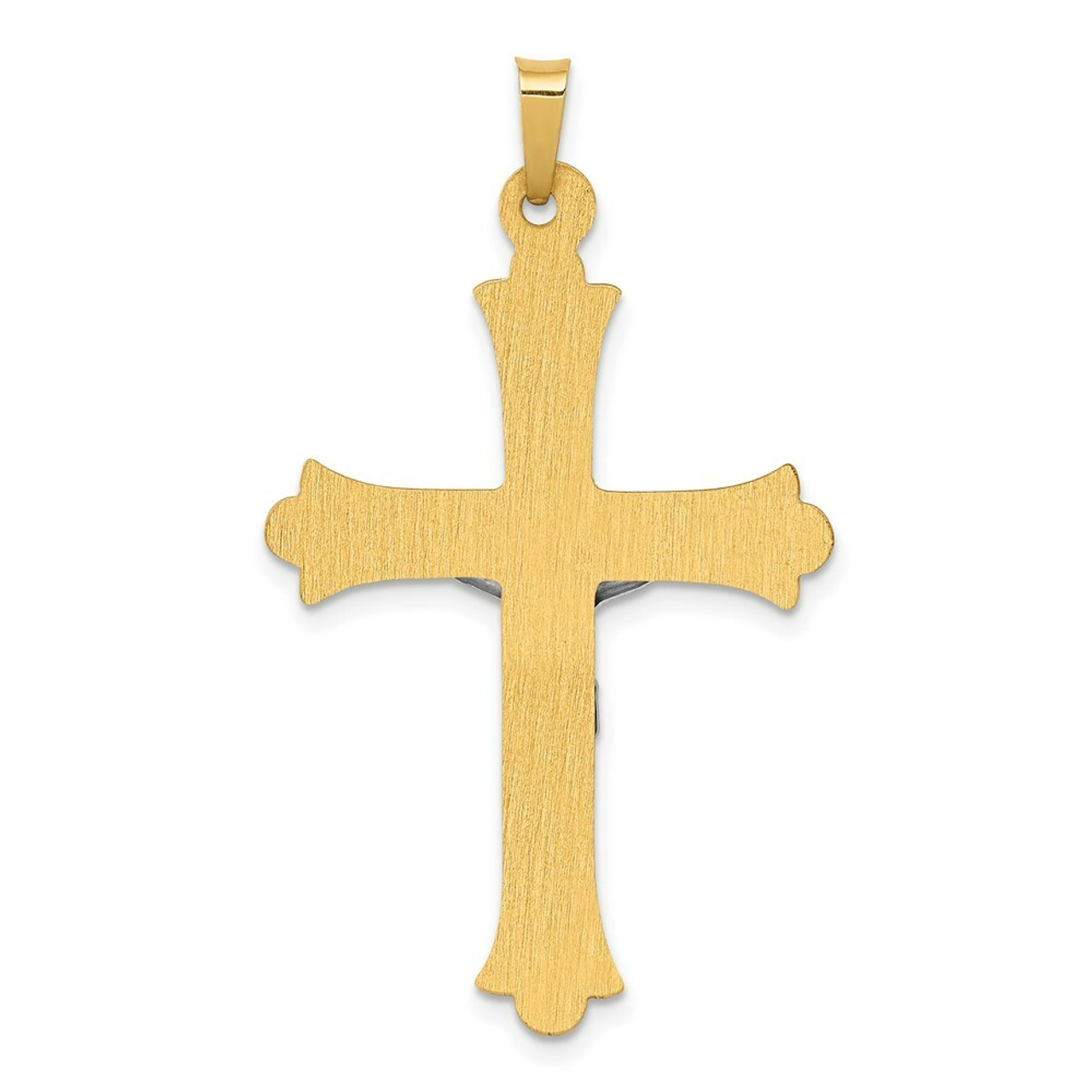 14K Two-tone Gold Textured and Polished INRI Crucifix Pendant - (B11-155)