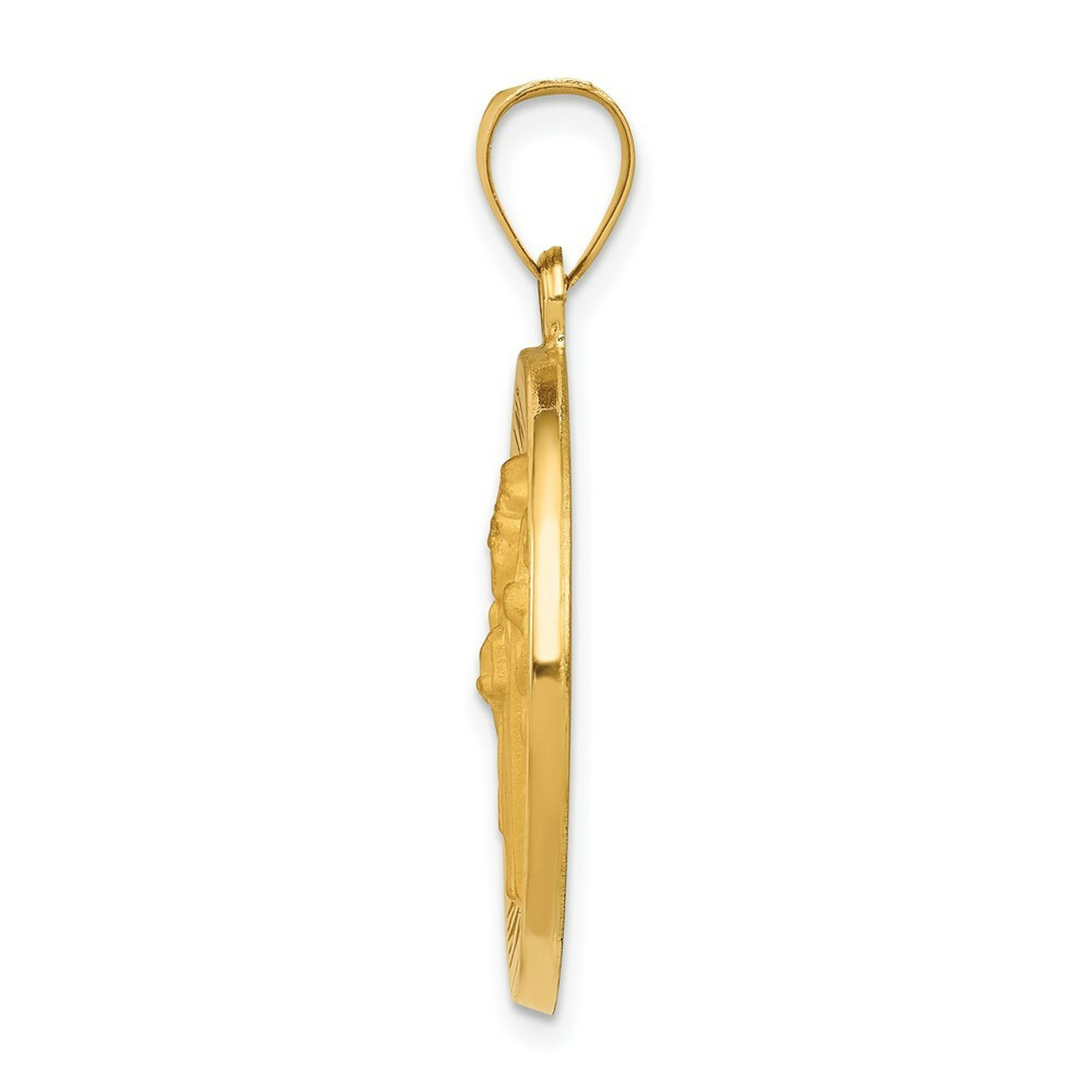 14K Yellow Gold Polished and Satin St. Patrick Medal Pendant 23mm width - (B11-162)