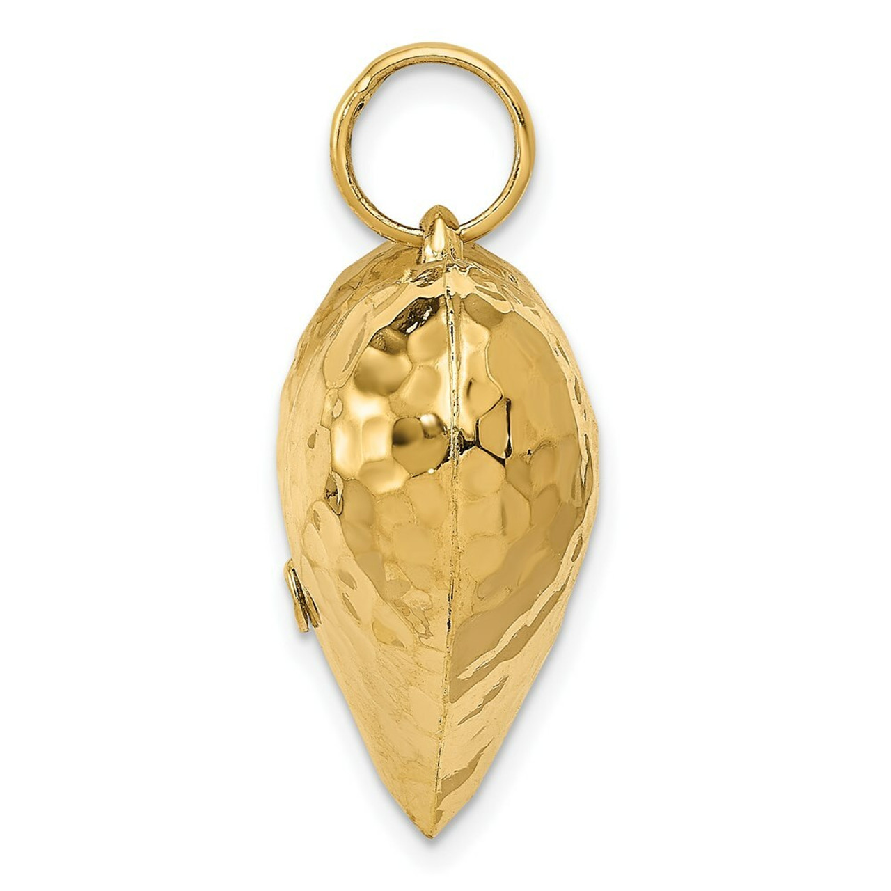 14K Yellow Gold Hollow Polished Hammered Medium Puffed Heart Charm - (A83-984)