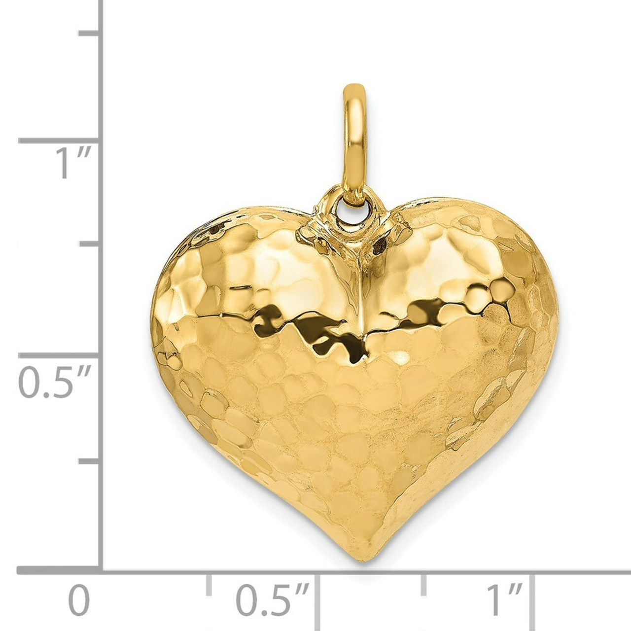 14K Yellow Gold Hollow Polished Hammered Medium Puffed Heart Charm - (A83-984)
