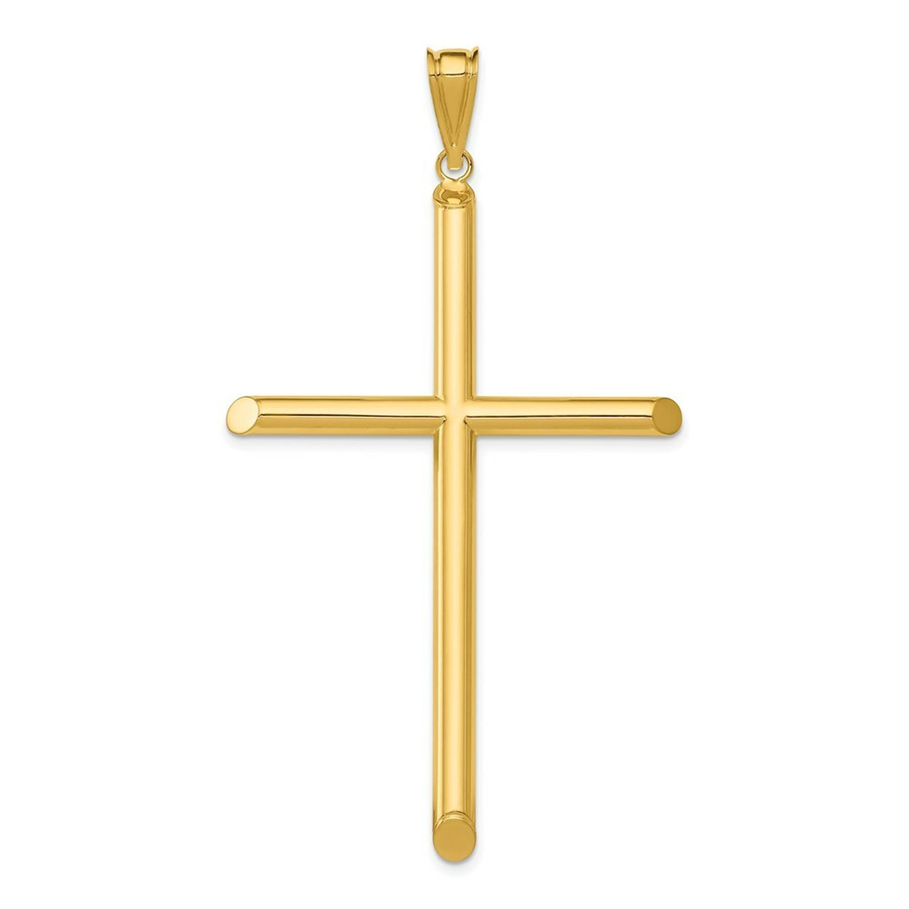 14k Yellow Gold Polished Tube Cross Pendant - (A87-309)
