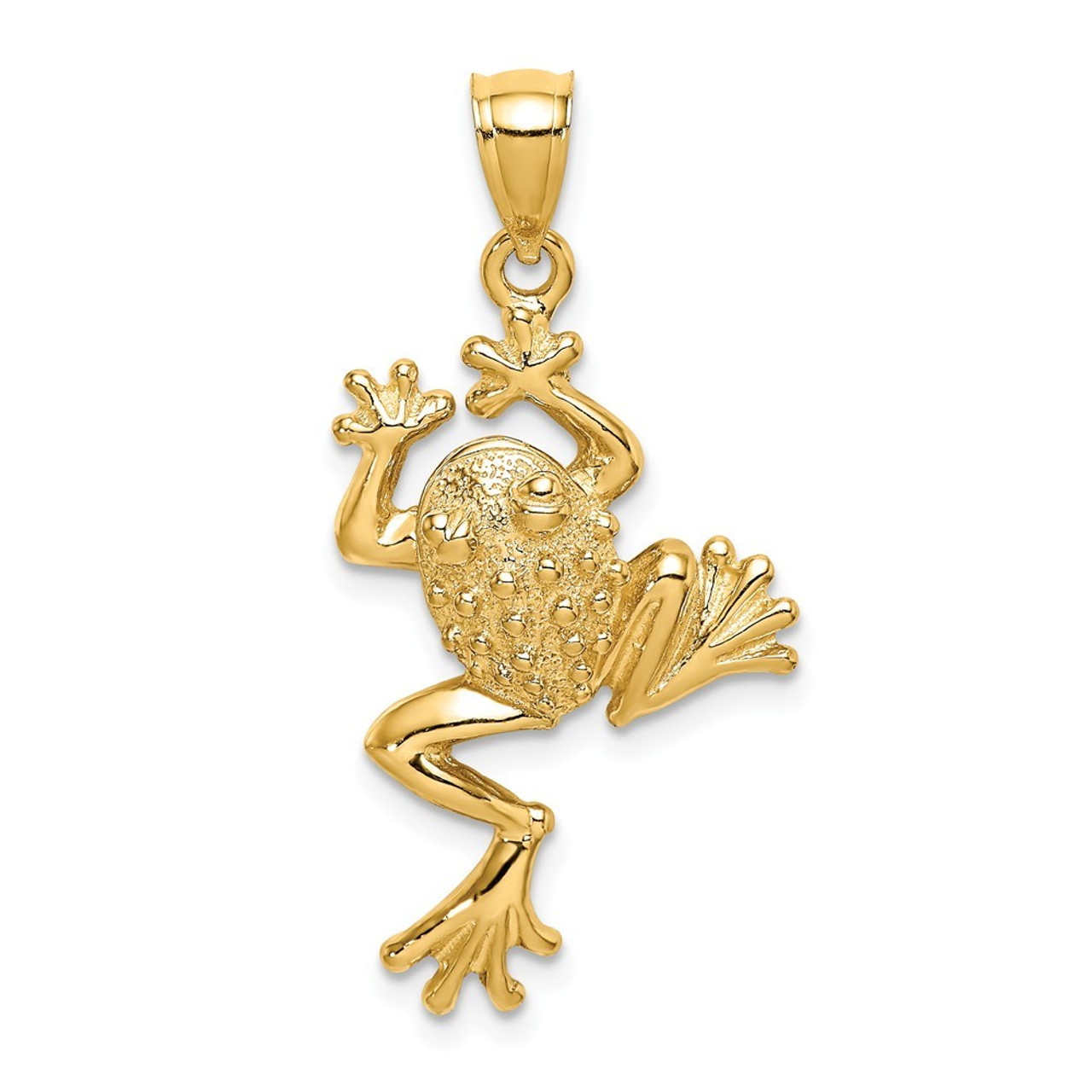 14K Yellow Gold Frog With Textured Back Charm Pendant - (A91-322)