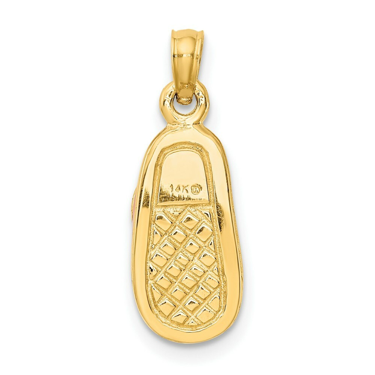 14K Yellow Gold Pink Enameled Baby Shoe Pendant - (B11-913)
