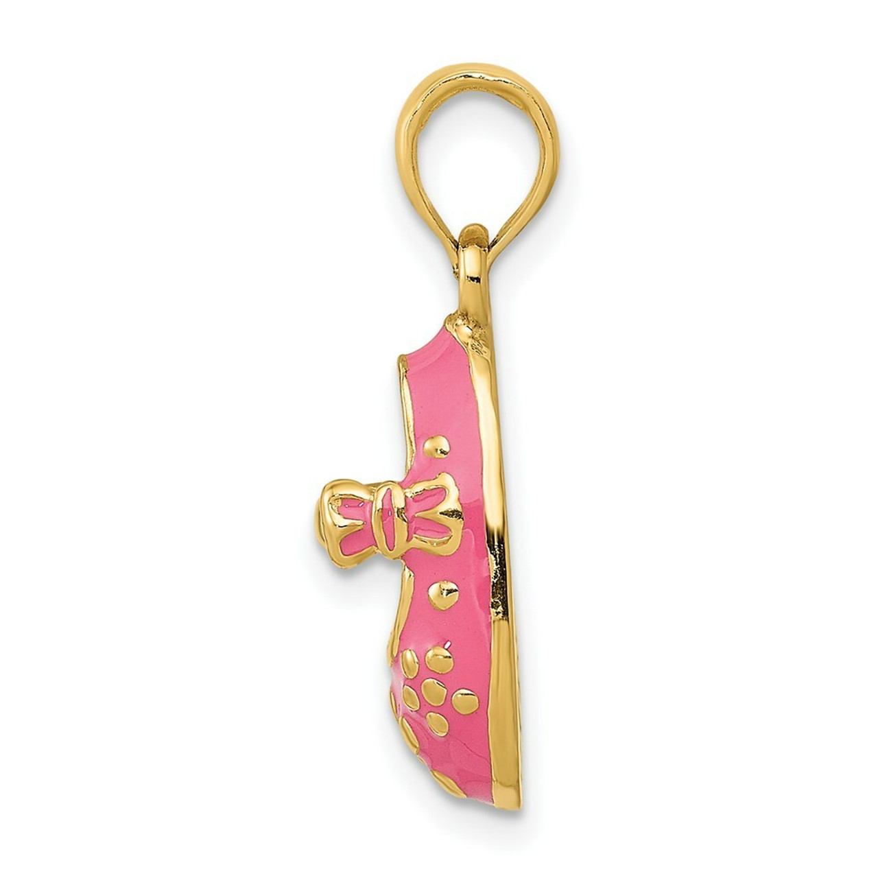 14K Yellow Gold Pink Enameled Baby Shoe Pendant - (B11-913)