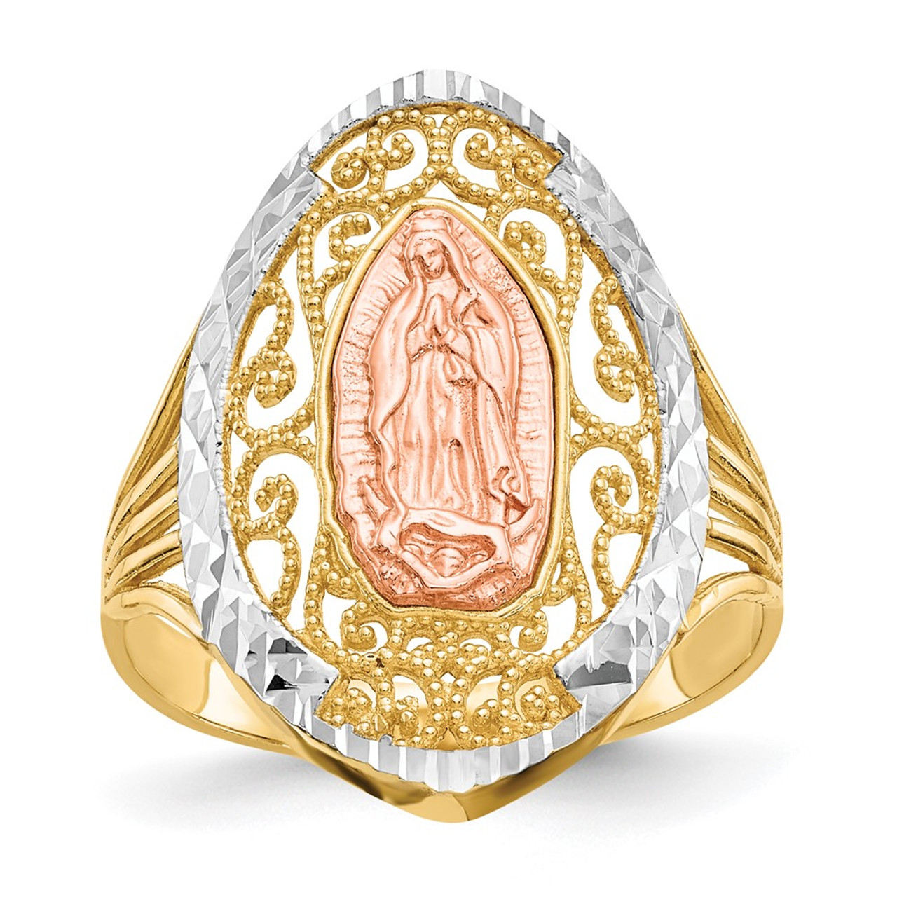 14K Yellow Gold Yellow & Rose Gold with Rhodium Filigree Guadalupe Ring - (B31-898)