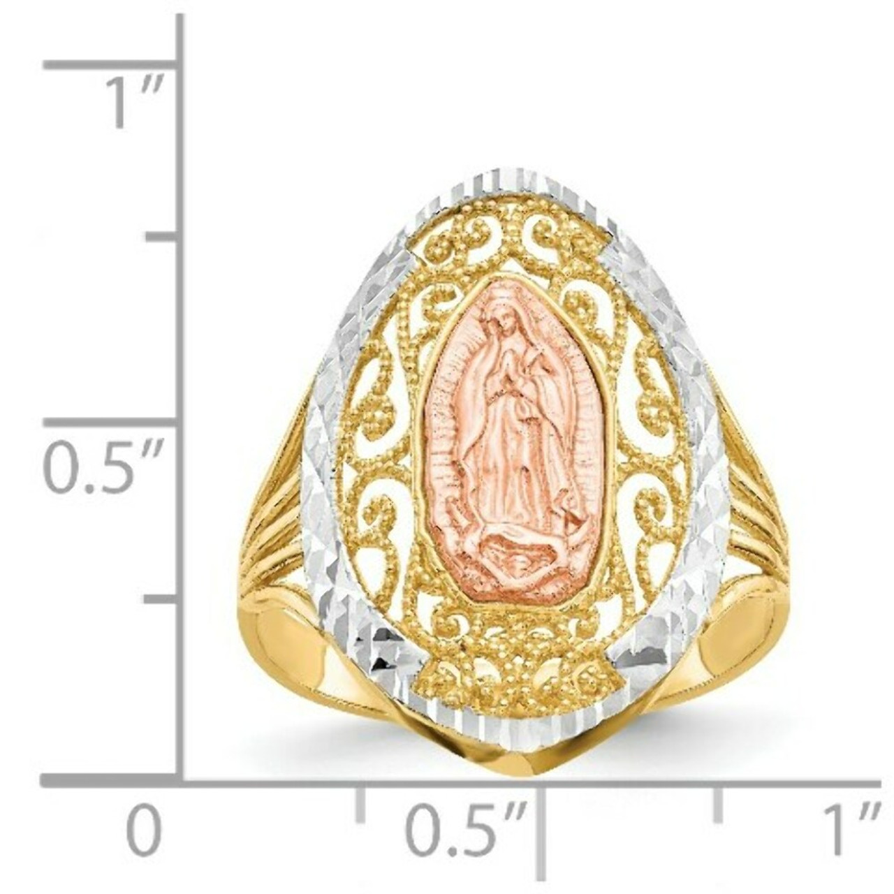 14K Yellow Gold Yellow & Rose Gold with Rhodium Filigree Guadalupe Ring - (B31-898)