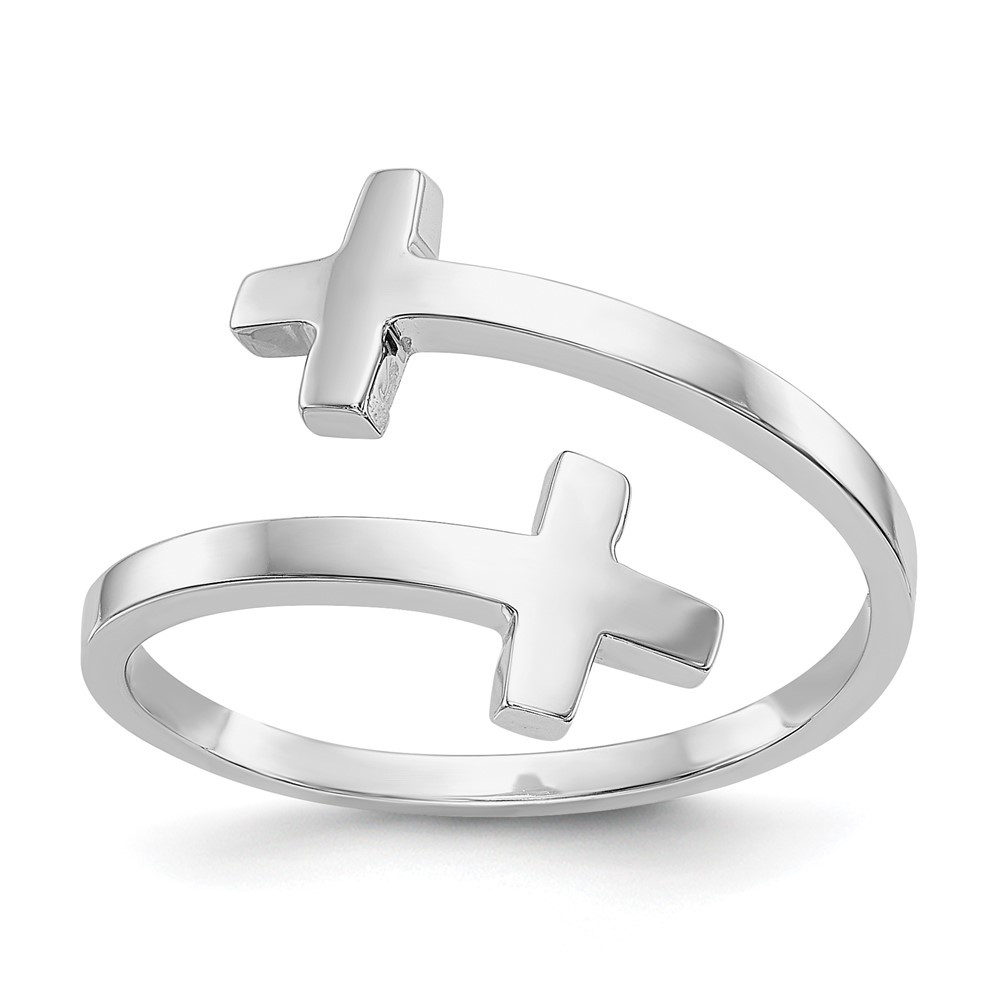 14K White Gold Polished Double Cross Ring - Size 7 - (B31-902