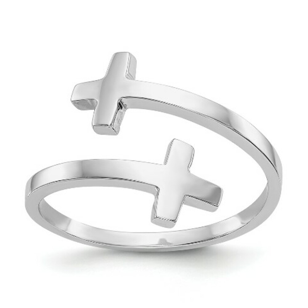 14K White Gold Polished Double Cross Ring - Size 7 - (B31-902