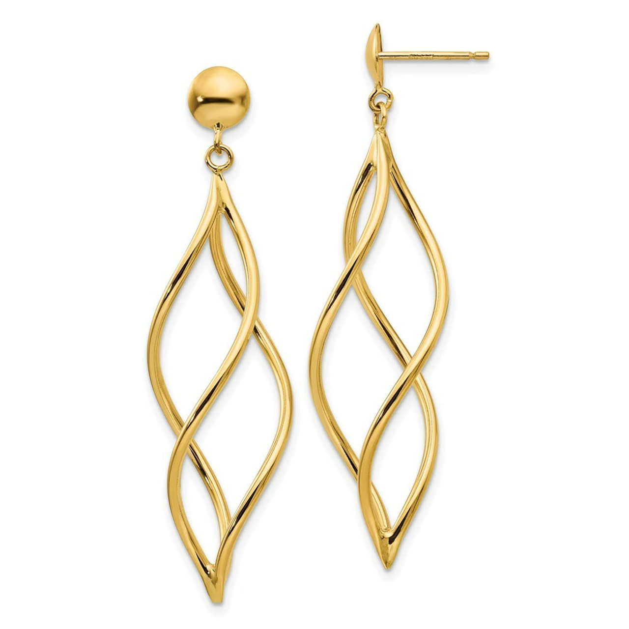 14K Yellow Gold Curved Tube Dangle Earrings - (B36-730)