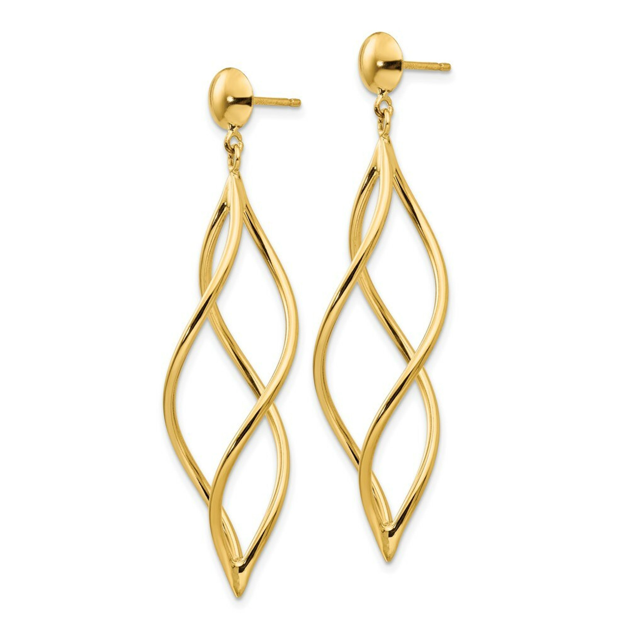 14K Yellow Gold Curved Tube Dangle Earrings - (B36-730)
