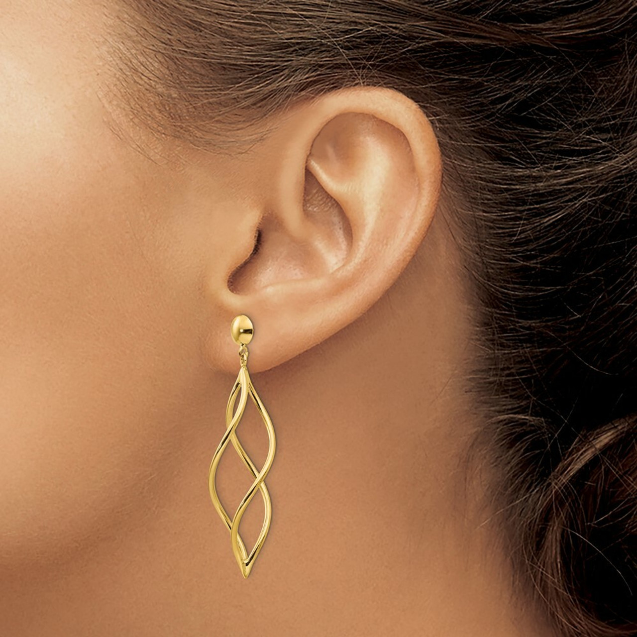14K Yellow Gold Curved Tube Dangle Earrings - (B36-730)