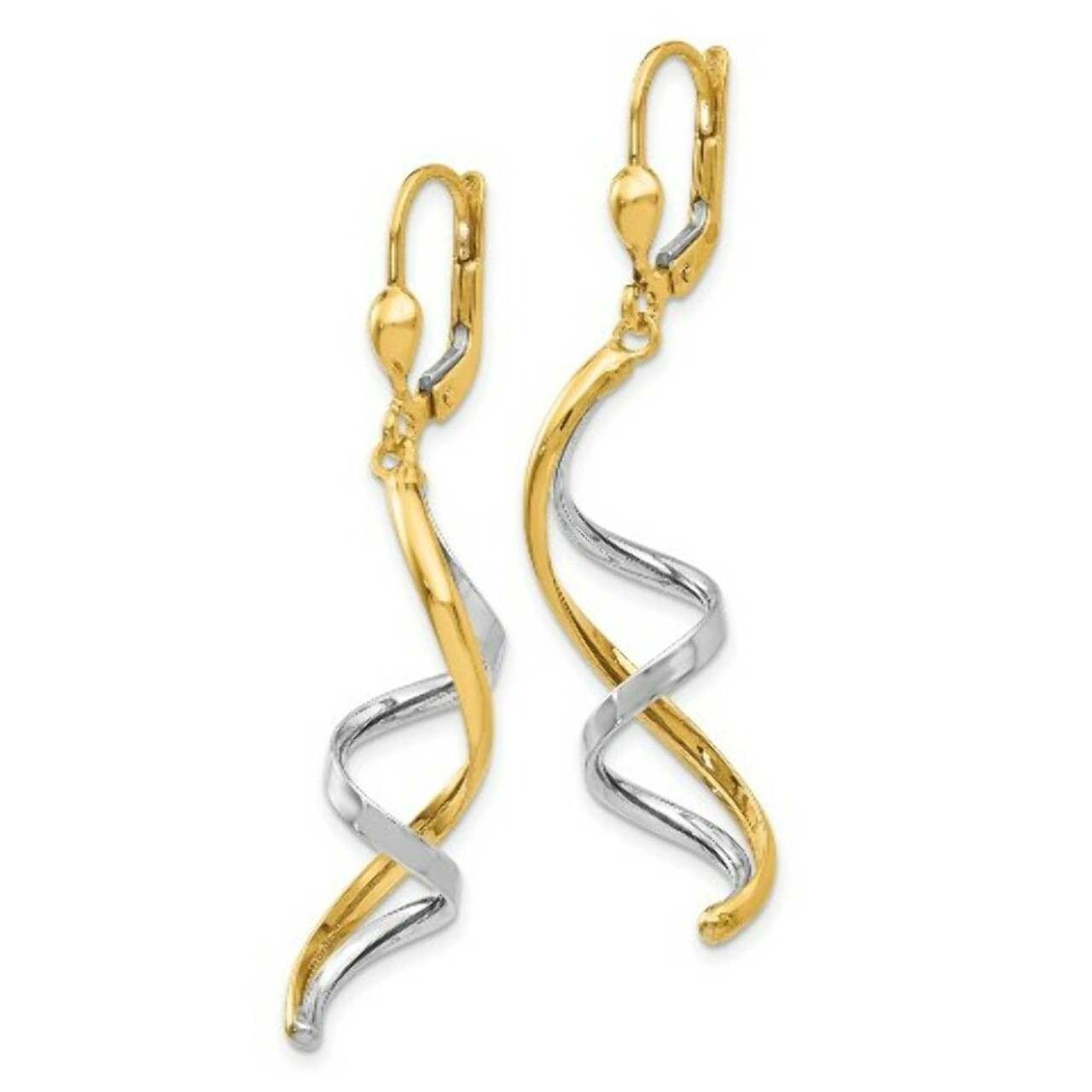 14K Two-tone Gold Spiral Leverback Earrings - (B39-586)