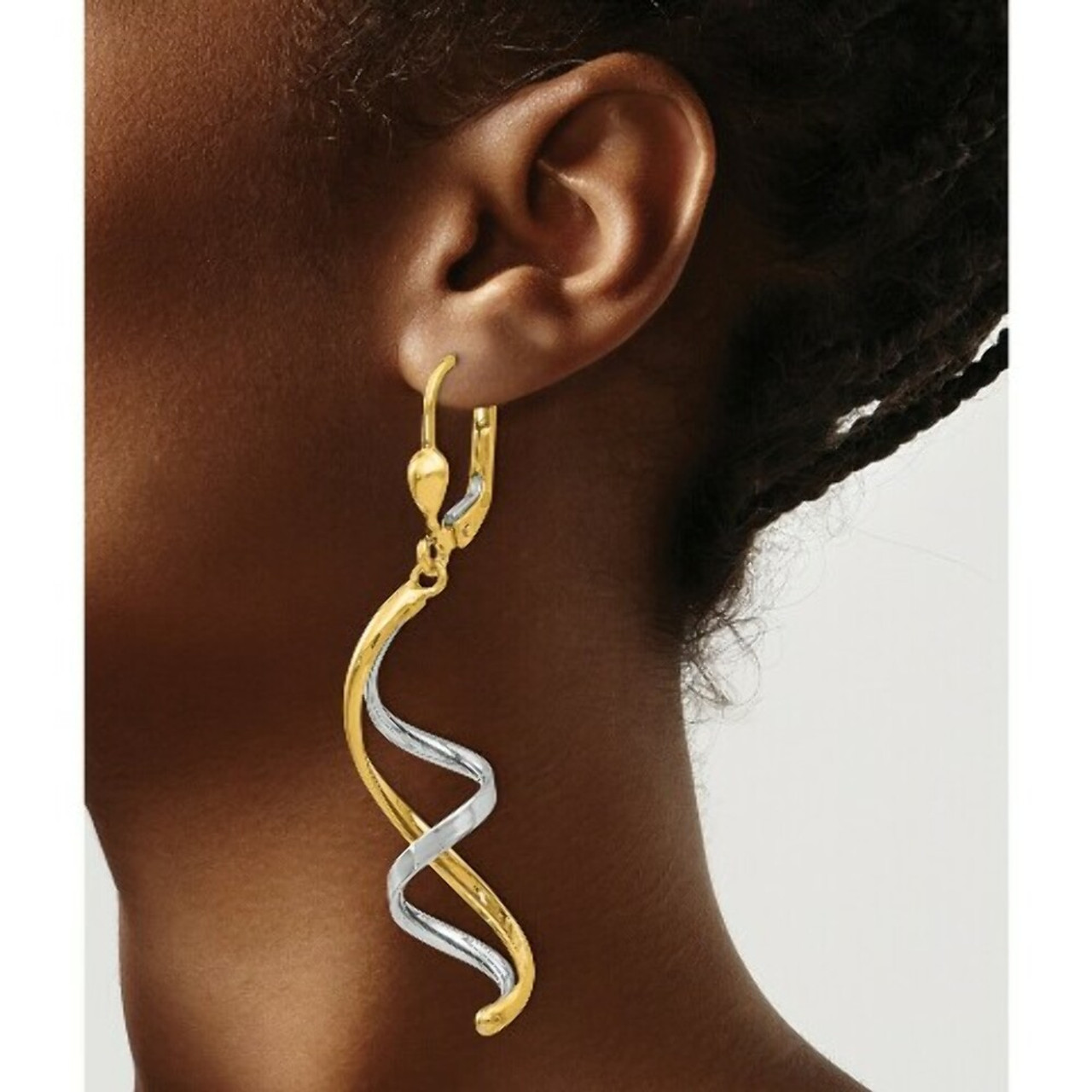 14K Two-tone Gold Spiral Leverback Earrings - (B39-586)