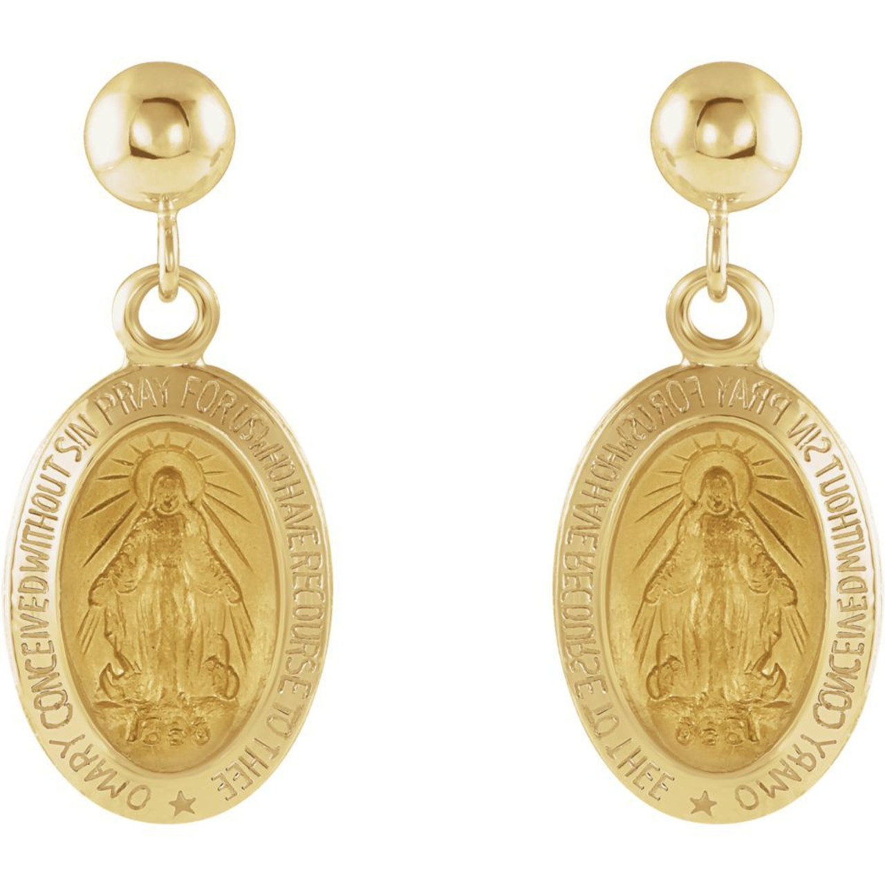 14K Yellow Gold 12x9mm Miraculous Dangle Earrings - (A75-510)
